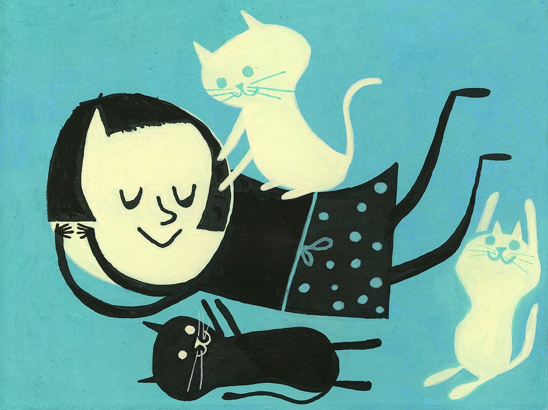 A boy and his cat. Limited edition print popular by Matte Stephens.